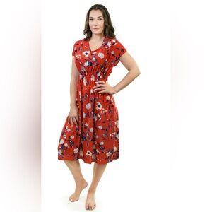 Young USA Ladies Red Floral Open Back Midi Dress Size Medium NWT